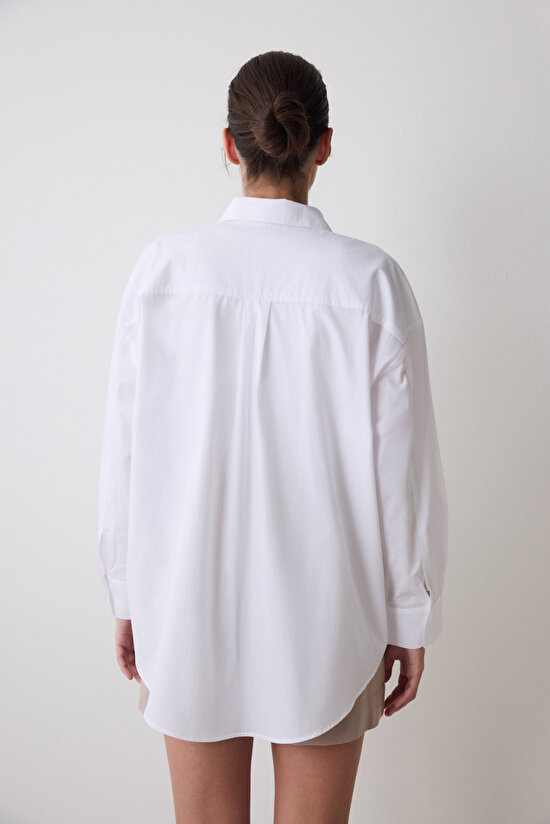 Beyaz Poplin Oversize Gömlek - 6