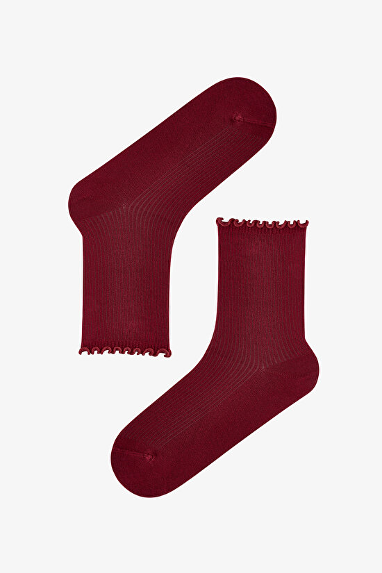Burgundy Smoke Classy Frill 2 Pack Ankle Socks - 3