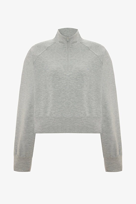 Gray Melange Modal Zipped Sweatshirt - 1