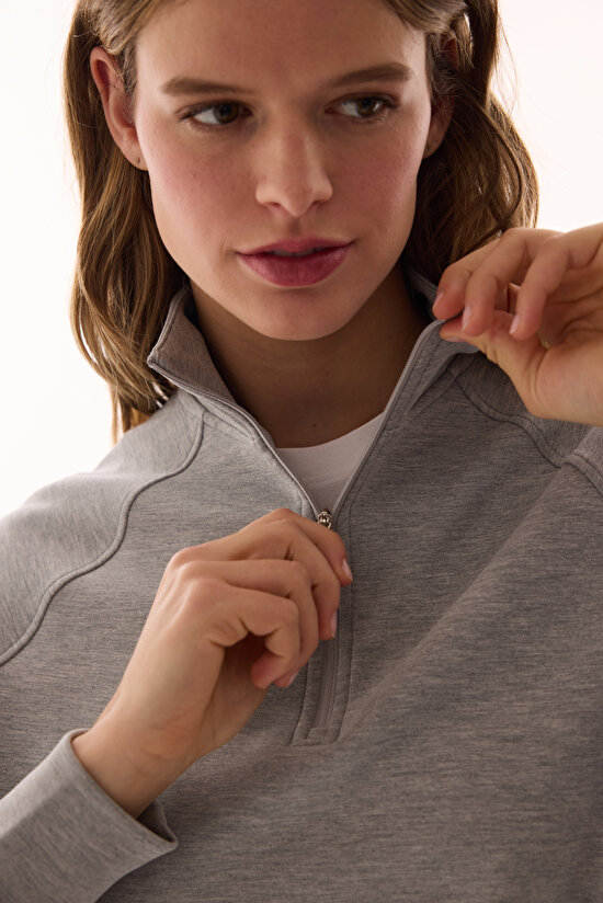 Gray Melange Modal Zipped Sweatshirt - 3