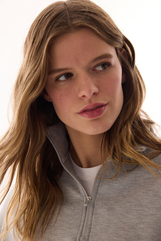 Gray Melange Modal Zipped Sweatshirt - 4