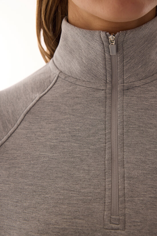 Gray Melange Modal Zipped Sweatshirt - 8