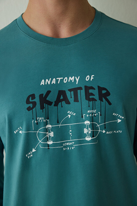 Erkek Skater Slogan Baskılı Bisiklet Yaka Pamuklu Pijama Takımı - 5