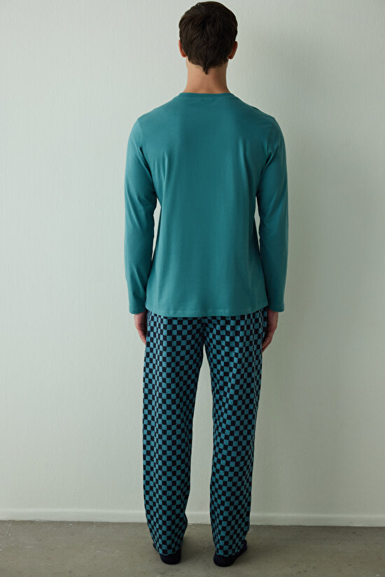 Erkek Skater Slogan Baskılı Bisiklet Yaka Pamuklu Pijama Takımı - 6