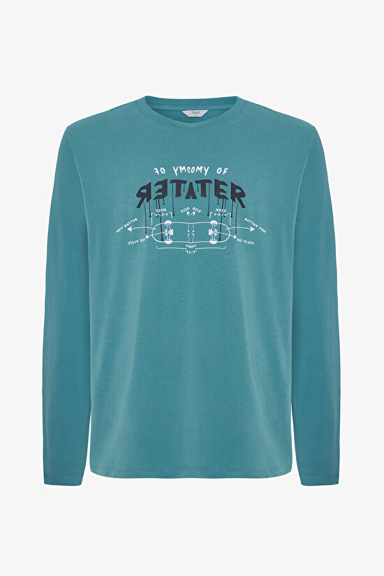 Erkek Skater Slogan Baskılı Bisiklet Yaka Pamuklu Pijama Takımı - 8