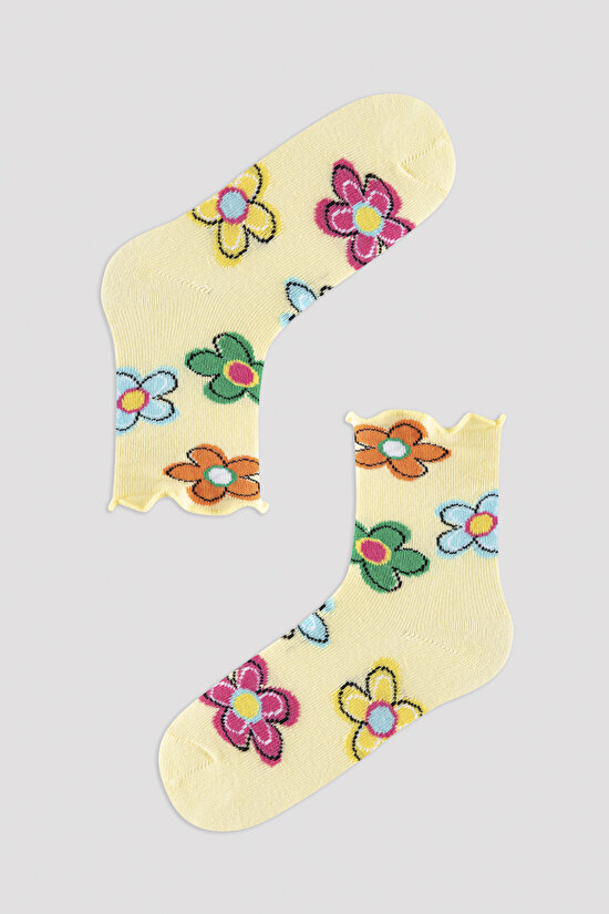 Kız Çocuk Çiçek Desenli Soket Çorap - 2