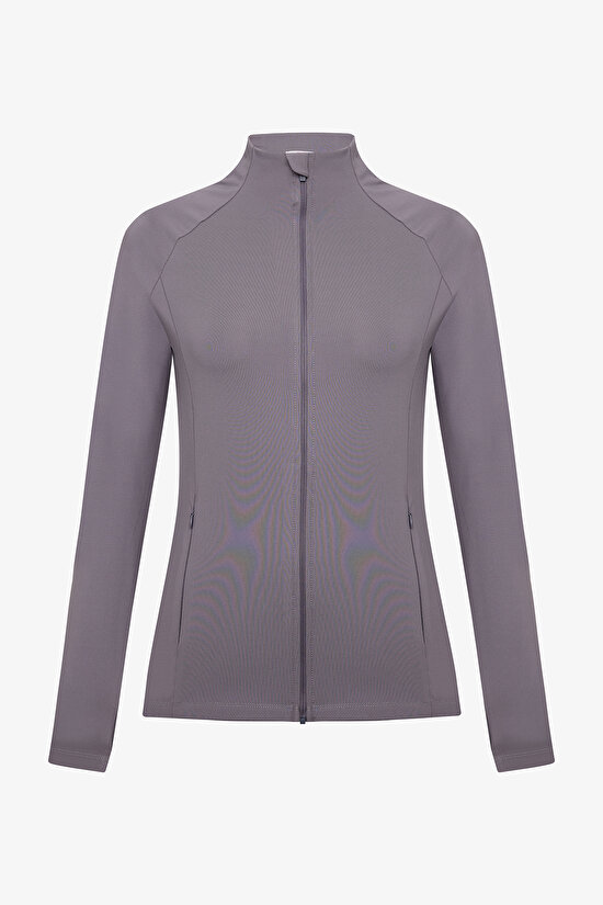 Gri Fermuarlı Dik Yaka Spor Ceketi - 12