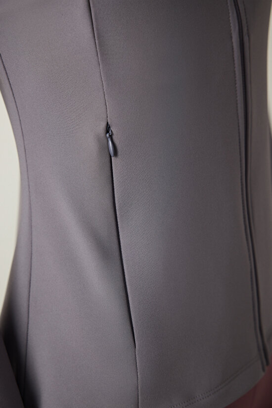 Gri Fermuarlı Dik Yaka Spor Ceketi - 9