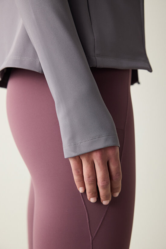 Gri Fermuarlı Dik Yaka Spor Ceketi - 10