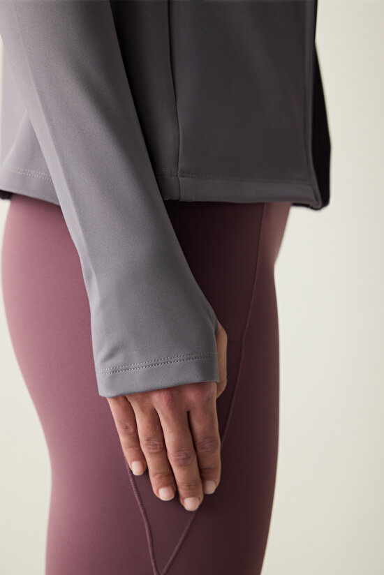 Gri Fermuarlı Dik Yaka Spor Ceketi - 11