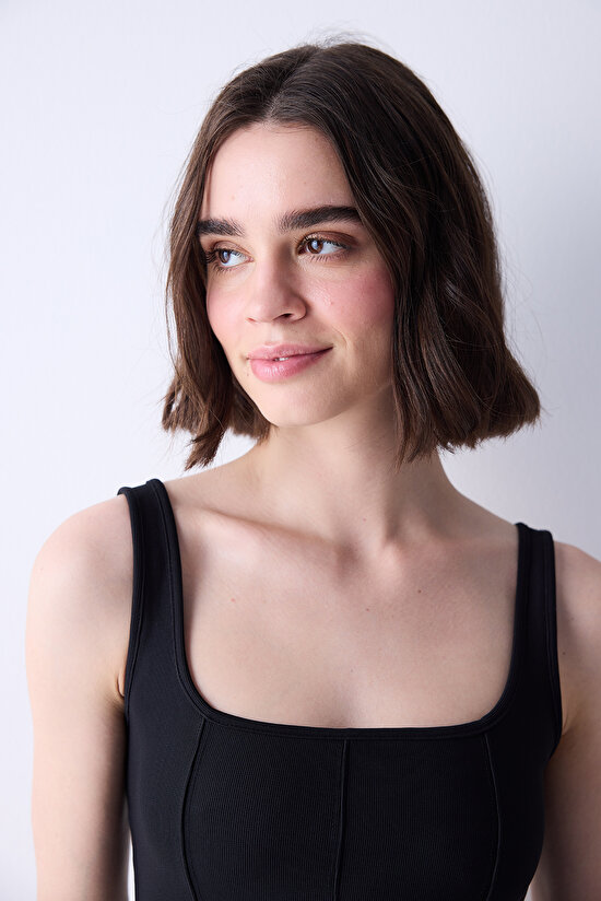 Corset Look Siyah Crop Top - 3