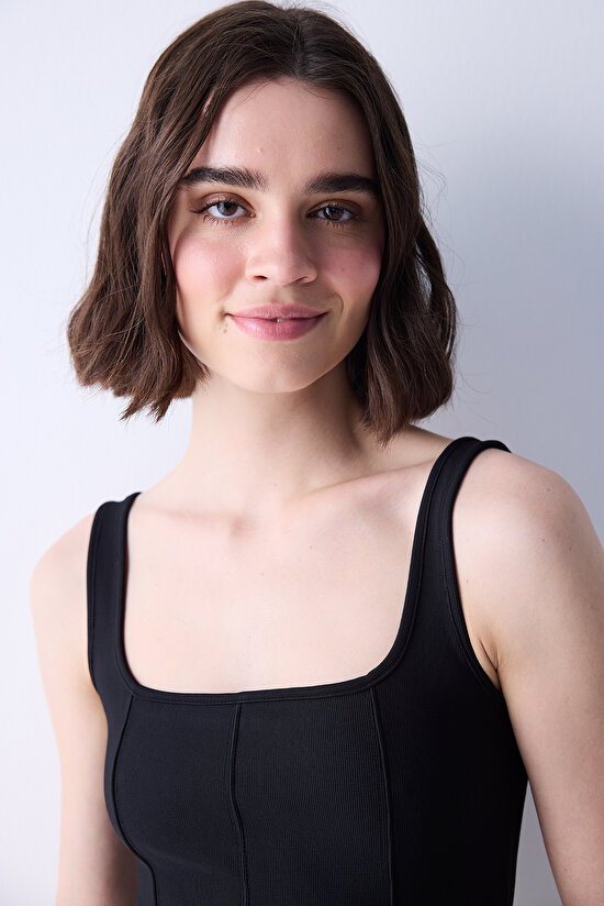 Corset Look Siyah Crop Top - 4