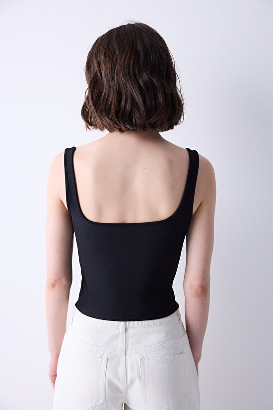 Corset Look Siyah Crop Top - 6