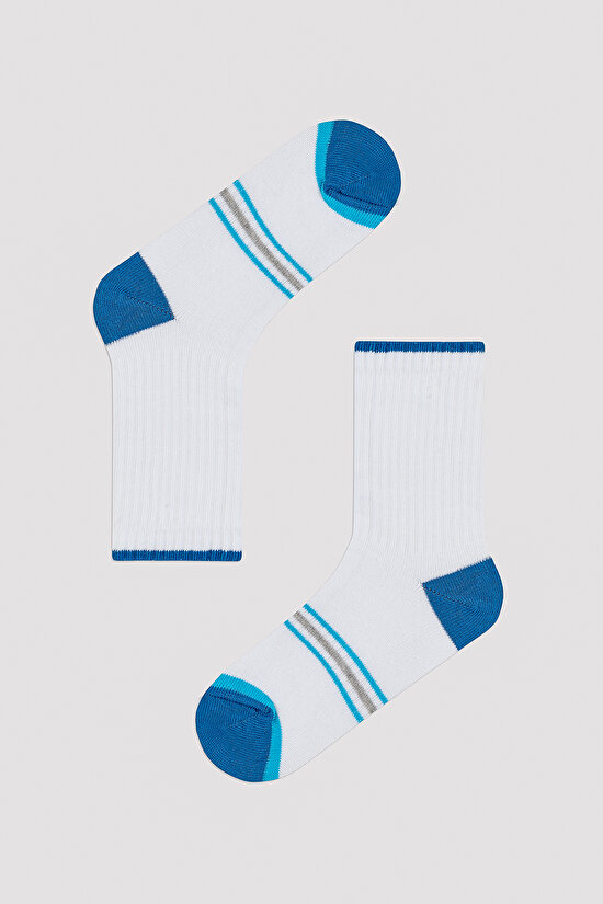 Erkek Çocuk Renkli Çizgili Beyaz 4lü Tenis Soket Çorap - 5