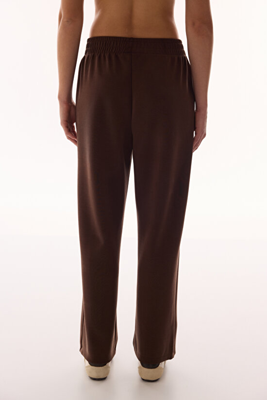 Kahverengi Yüksek Bel Düz Paça Modal Pantolon - 3