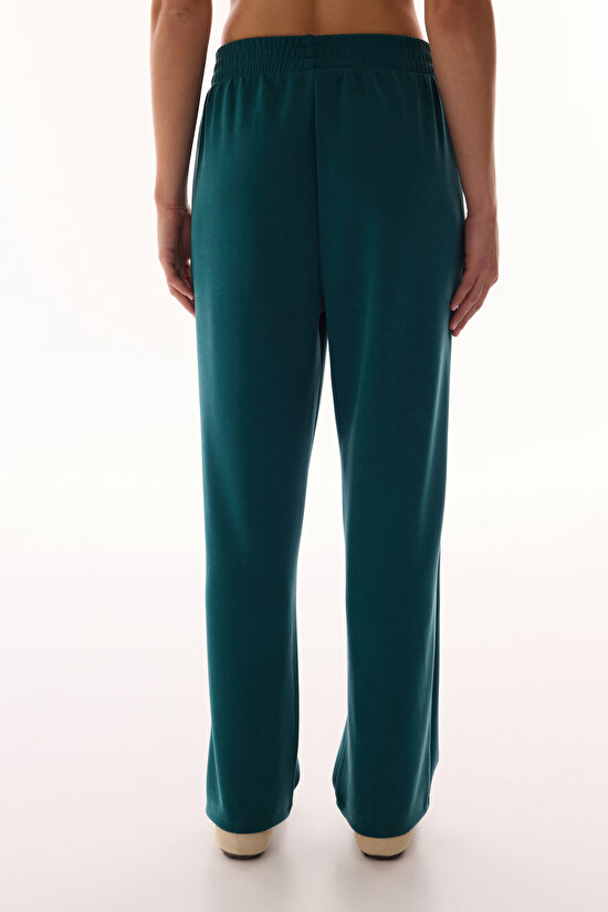 Turkuaz Yüksek Bel Düz Paça Modal Pantolon - 3