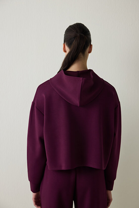 Burgundy Silky Feel Hooded Slogan Printed Sweatshirt - 4