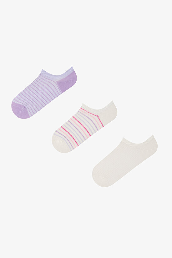 3 Pairs Seamless Toe Cotton Colorful Striped Patterned Sneaker Socks - 1