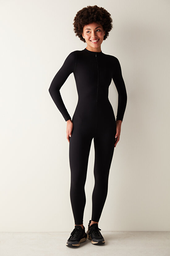 Black Long Sleeve Chocker Ankle Hight Leros Jumpsuit-Saude Collection - 2
