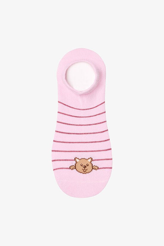 3 Çift Pamuklu Çizgili Kedicik Desenli Sneaker Çorap - 3