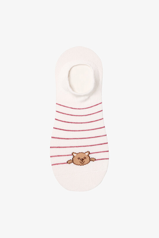 3 Çift Pamuklu Çizgili Kedicik Desenli Sneaker Çorap - 4