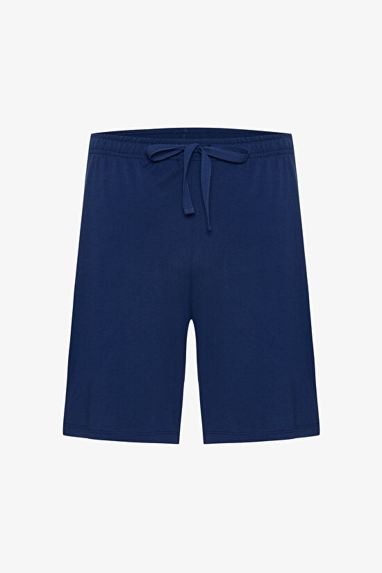 İndigo Erkek Navy Star Bisiklet Yaka Pamuklu Şortlu Pijama Takımı - 9