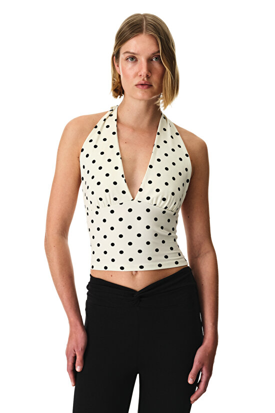 Puantiyeli Halter Yaka Pamuklu Üst - 1