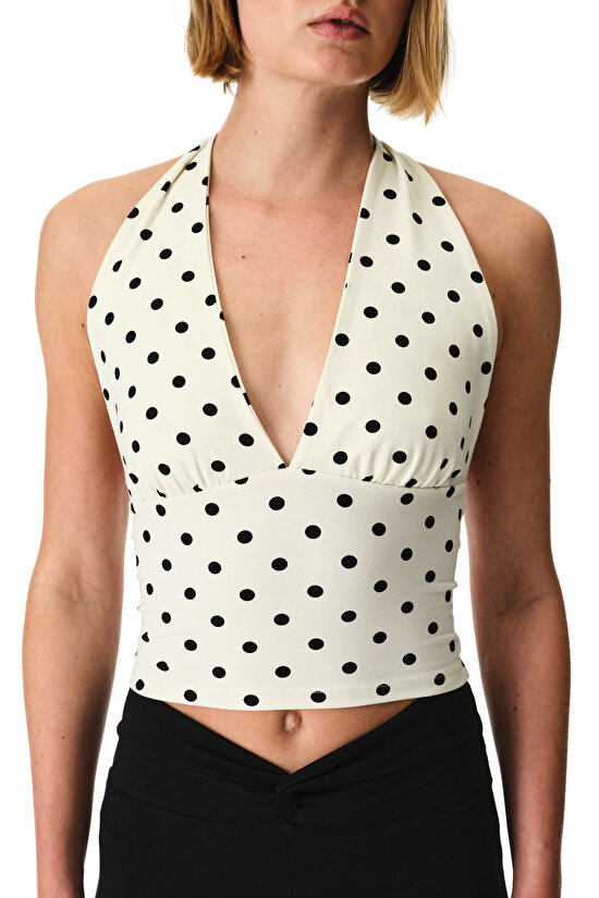 Puantiyeli Halter Yaka Pamuklu Üst - 2