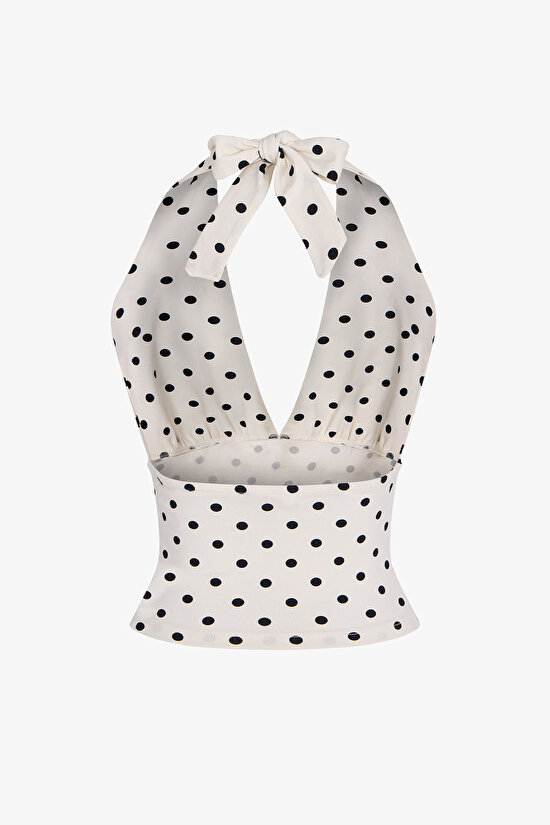 Puantiyeli Halter Yaka Pamuklu Üst - 6