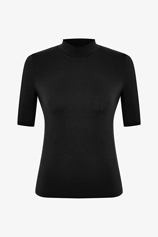Black Half Turtleneck 3/4 Sleeve Slim Fit Top - 6