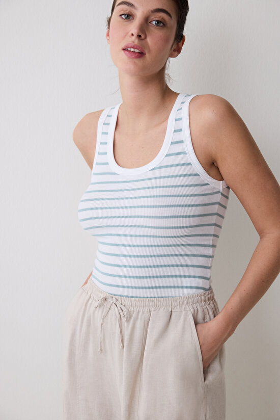 Basic Stripe Mint Üst - 1