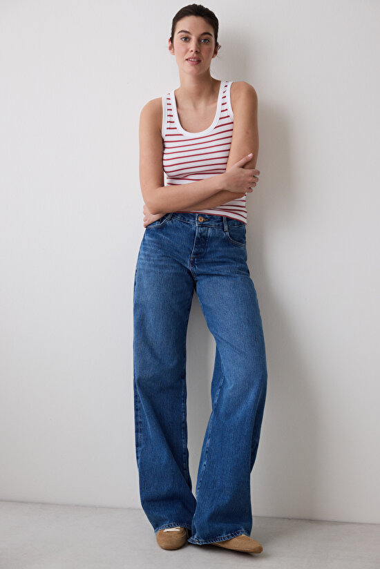 Koyu Turuncu Çizgili Slim Fit Fitilli Atlet Koyu Turuncu Çizgili Slim Fit Fitilli Atlet - 3