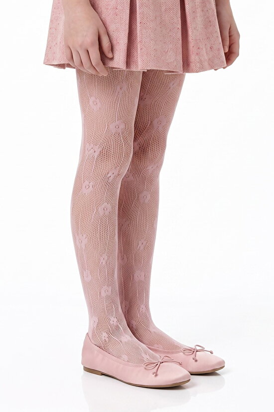 Kız Çocuk Pembe Pretty Floral File Külotlu Çorap - 2