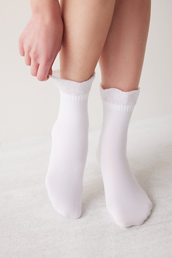 Tulle Frill Beyaz Soket Çorap - 1