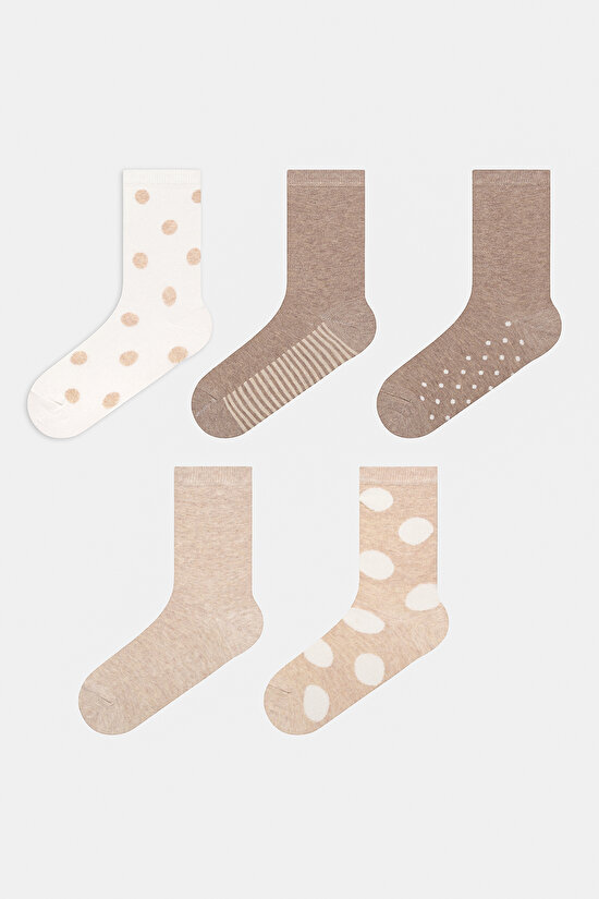 Dots 5in1 Beige Multi Colour Socket Socks - 1