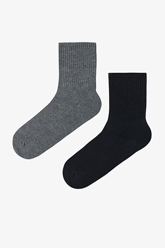 Siyah Gri Towel Tennis  2li Soket Çorap - 1