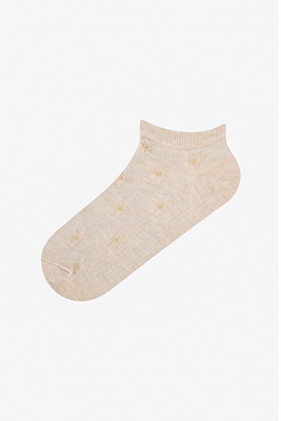 3 Çift Pamuklu Kabartma Çiçek Desenli Patik Çorap - 3