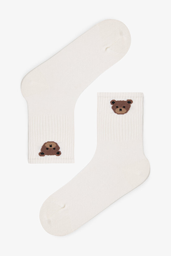 3 Pairs of Cotton Self-Patterned Teddy Bear Socket Socks - 4
