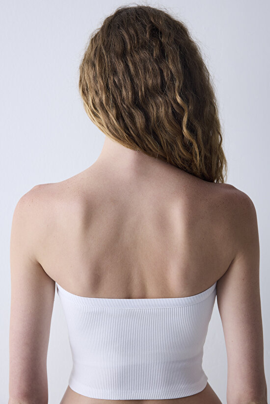 Beyaz CUPsecret Kendinden Pedli Straplez Crop Top - 7