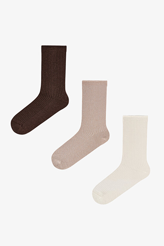 Beige Black Dream Gleam Cotton Glitter 3 Pack Ankle Socks - 1