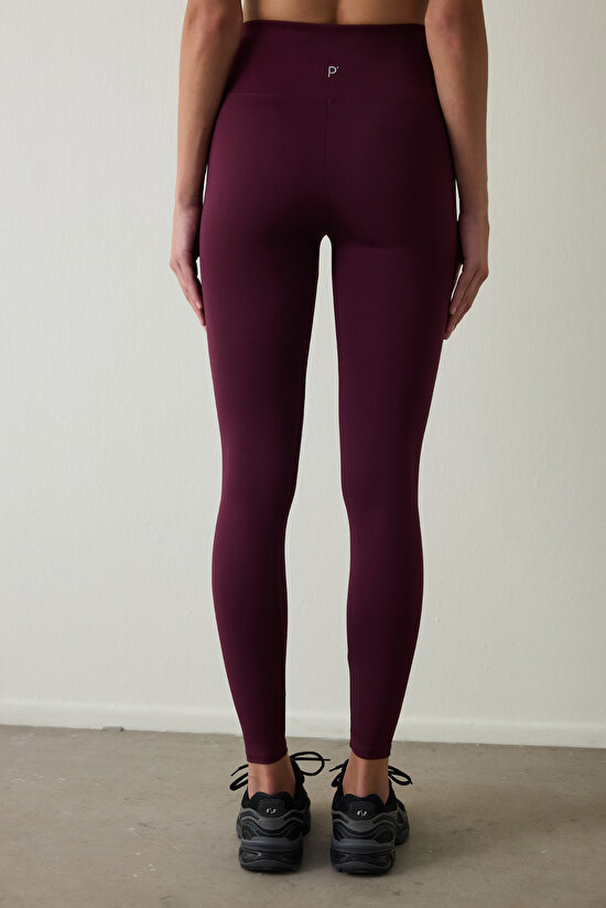 Burgundy High Waist Smooth Feel Leggings - 3