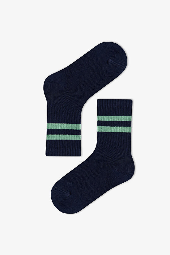 Erkek Çocuk Greeny Çizgili Pamuklu 3 Çift Soket Çorap - 2