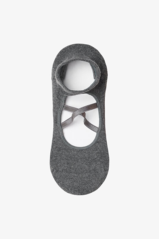 Antrasit Kaydırmaz Taban Çapraz Bantlı Havlu Taban Babet Çorap - 3