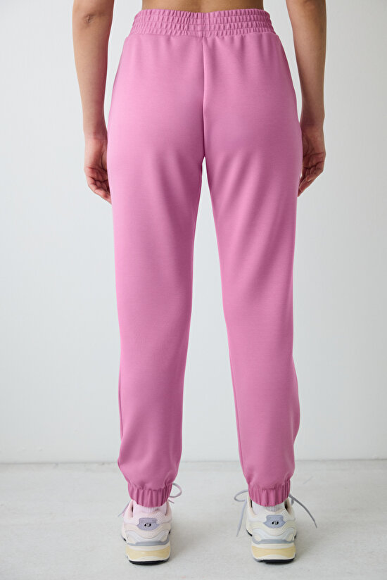 Pembe Yüksek Bel Lastikli Paça Cepli Silky Touch Eşofman Altı - 3