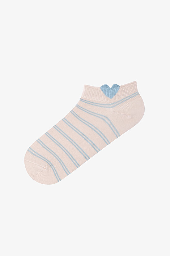 3 Çift Pamuklu Kalp Desenli Çizgili Patik Çorap - 3