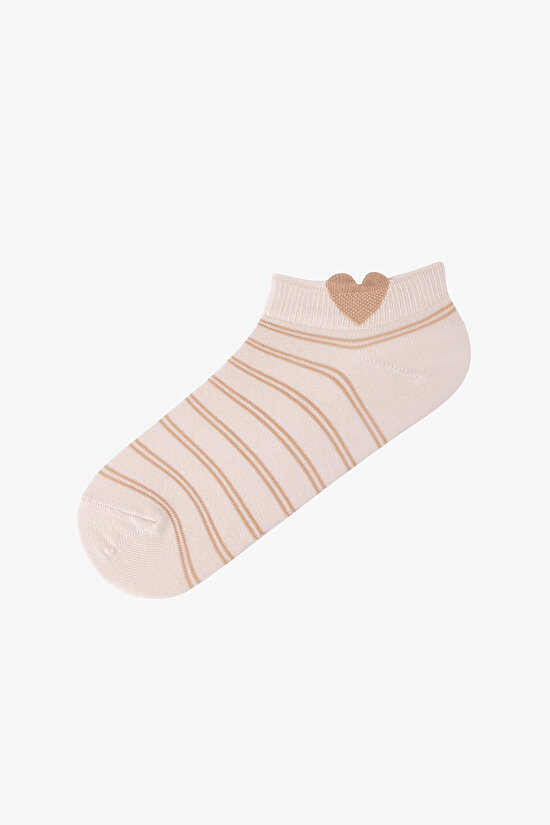 3 Çift Pamuklu Kalp Desenli Çizgili Patik Çorap - 4