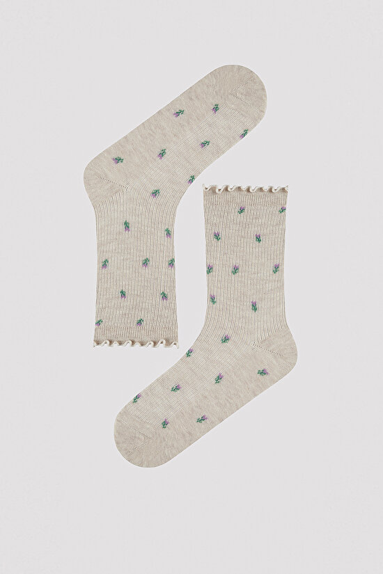 Çiçekli-Kalpli 5li Soket Çorap - 5
