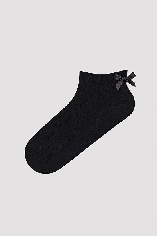 Bowtie Jacquard Beyaz-Siyah 2li Soket Çorap - 2