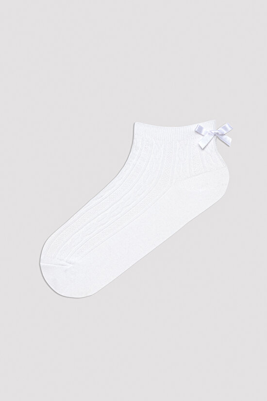 Bowtie Jacquard Beyaz-Siyah 2li Soket Çorap - 3