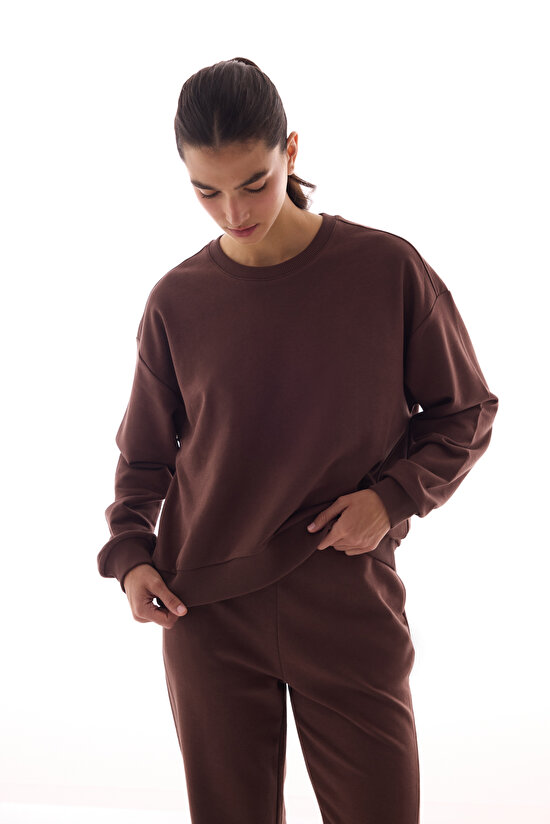 Kahverengi Dikiş Detaylı Active Sweatshirt - 1